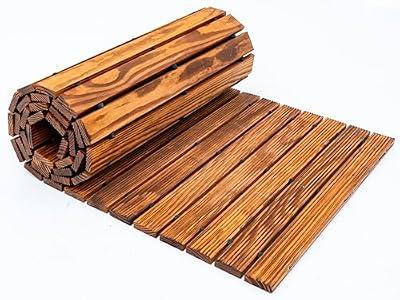 24 in x 8 ft Carbonized Wooden Garden Pathway, Roll Out Outdoor Walkway with Anti-Slip Grooves – Natural Pine Wood, Flexible Roll Up Boardwalk for Lawn, Gravel, Yard (Rustic, 24" x 8 ft)