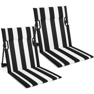 Karenhi 2 Pcs Foldable Poolside Chairs Portable Beach Chair Stripe Folding Lounge Seat with Back Support Edge of Pool Portable Flip Poolside Seat for Adult Traveling Camping Lawn (Black and White)
