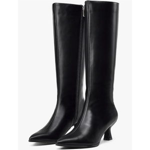 GENSHUO Knee High Boots Women Pointed Toe 2.3 Inches Kitten Heel Tall Boots (8.5 US, Black)