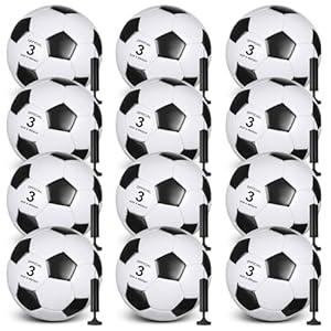 12 Pack Operation Christmas Bulk Items Soccer Ball with Pump Needles, Official Size 3 Soccer Ball Deflated Gift for Christian Charity Donation Training Practice (Black, White, Classic)