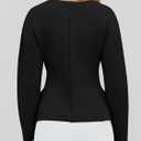Saodimallsu Womens V Neck Sweater Blazer Peplum Long Sleeve Knit Open Front Split Cardigan Sweaters (Medium, Black)