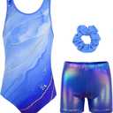 Gymnastics Leotards for Girls with Shorts Sparkly Ballet Dance Activewear (8-9 Years, Turquoise Set)