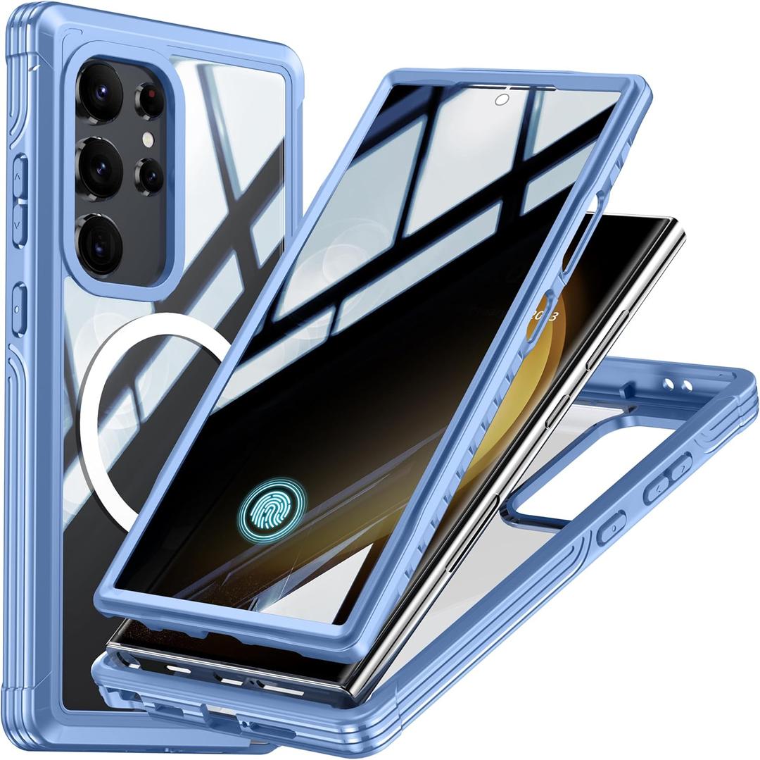 Magnetic Privacy Case for Samsung Galaxy S24 Ultra, Military Grade Protection, Fit for MagSafe, Anti Peep Privacy Screen Protector Soft Edge Full Camera Lens Protected Shockproof Anti Spy Phone Case
