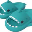 ChayChax Boys Girl Cloud Shark Slides Non-Slip Novelty Open Toe Sandals Extremely Comfy Cushioned Thick Sole Cute Cartoon Shower Slippers Indoor & Outdoor (5-6 Big Kid, Sky Blue)