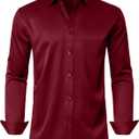 DEMEANOR Mens Dress Shirt Long Sleeve Stretch Wrinkle Free Wedding Formal Business Button Down Shirt (M)