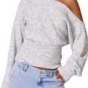 Milumia Women's Off The Shoulder Sweater Long Sleeve Cinched Waist Fall Knit Tops Knitwear Grey X-Small