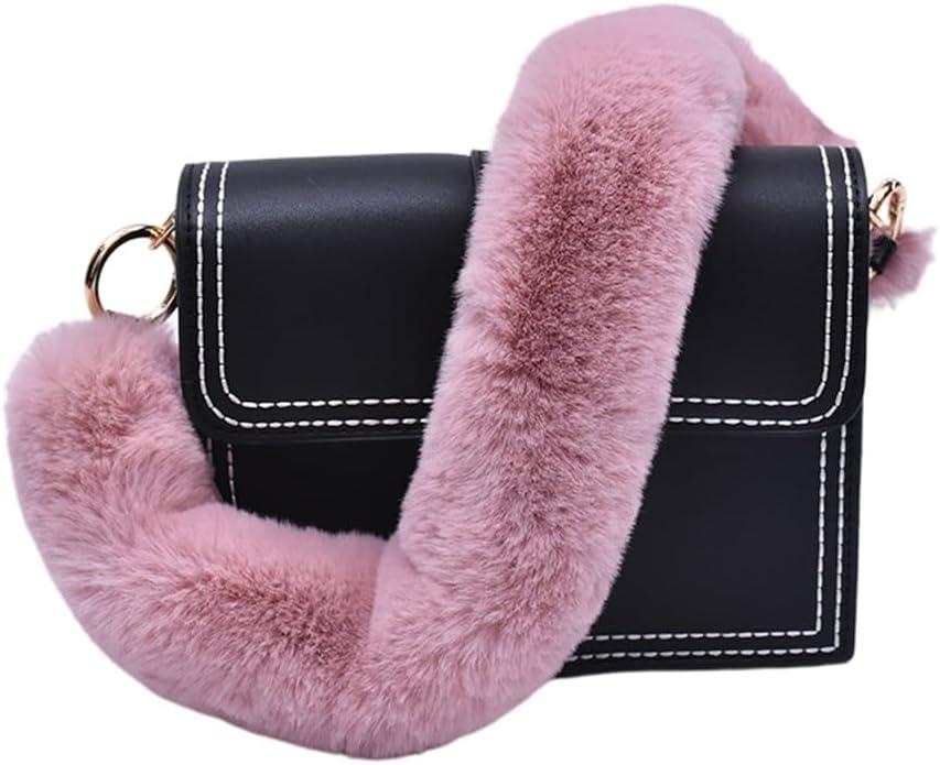 Faux Fur Shoulder Strap for Women - 40cm/60cm/120cm Handbag Strap Replacement, Luxury Bag Accessory with Metal Clasps