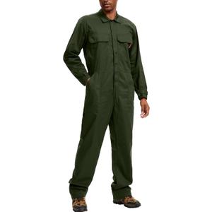 WORK IDEA Men's Coveralls Long Sleeve 100% Cotton Twill Workwear Jumpsuit Relaxed Fit, 5X-Large, Army Green