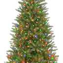 National Tree Company 6.5 ft Pre-Lit Dunhill Fir Slim Artificial Christmas Tree, 500 Multicolor Lights, 1,184 Tips, Includes Stand, Green