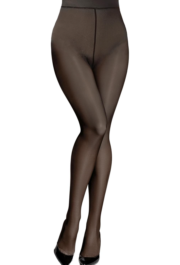 Aobiono Women Fleece Lined Tights Sheer Warm Pantyhose Fake Translucent Winter Black 220g