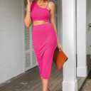 Pink Queen Women's One Shoulder Sleeveless Cutout Side Slit Bodycon Maxi Long Dress (S)