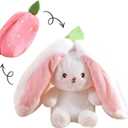 Bunny Plush Doll Toy Pillow, Reversible Carrot Strawberry Bunny Stuffed Animal with Zipper, Cute Rabbit Decoration for Kids & Adult Birthday Party Gift (1pcs 7" Strawberry)