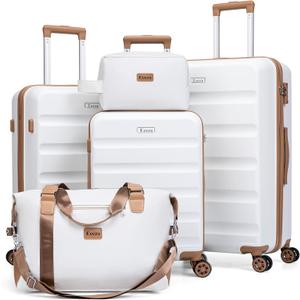 Luggage Sets 5 Piece, Suitcases with Wheels,ABS Hard Case Luggage with TSA Lock Spinner Wheels,Carry On Luggage Set (20/24/28 Inch) (White)