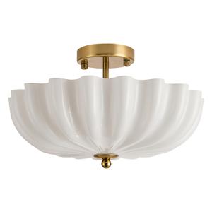 DHDSOUR 3-Light Gold Semi Flush Mount Ceiling Light with Milk Glass Shade