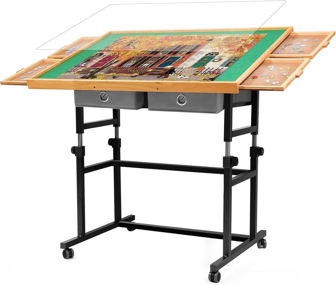 2000 Pieces Puzzle Table with Wheels, with Drawers and Cover, 40.16"x28.5" Adjustable Height & 45 Tilting, Puzzle Board for Adults (Large)