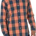 Amazon Essentials Men's Long-Sleeve Casual Poplin Shirt (Navy Orange Buffalo), XS