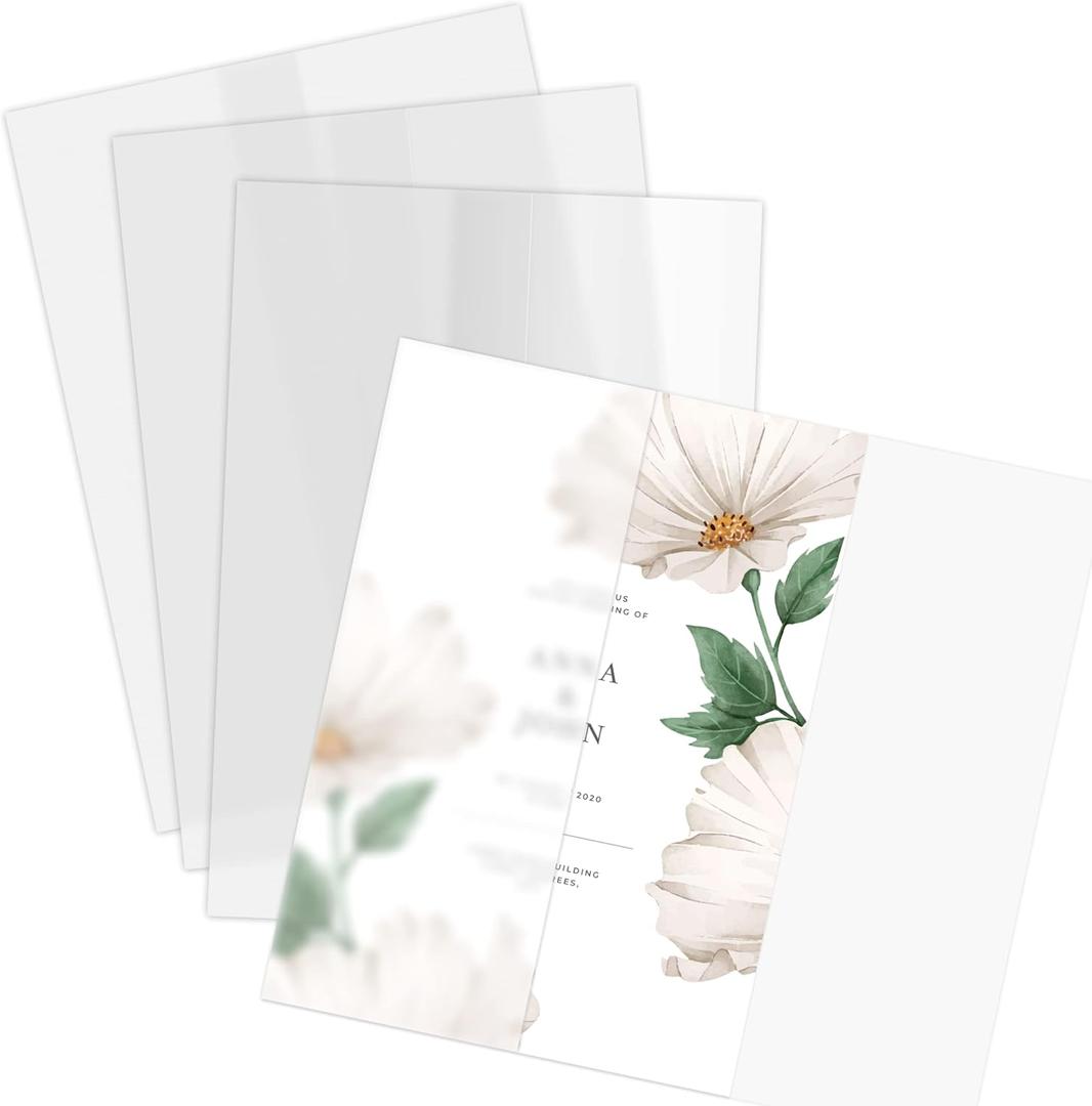Vellum Jackets - 50 Pack Folded Vellum Jacket for 5 x 7 Invitations, Translucent Vellum Paper for Invitation, Greeting Cards, Photo Prints