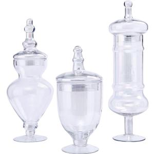 Stella Baic Set of 3 Iridescent Apothecary Jars with Lids, Glass Candy Jars for Candy Buffet, Decorative Jars for Display, Party and Wedding (Height: 15",12.5",14")