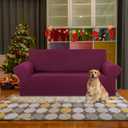 KEKUOU Stretch Loveseat Sofa Cover Slipcover,Couch Covers for 2 Cushion Couch Sofa (55"-78") Furniture Protector Sofa with Elastic Bottom for Kids,Dog. Jacquard Small Checked (Medium,Wine)