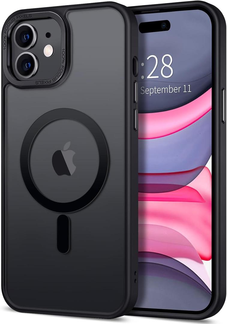 Hython Case for iPhone 11 Case Magnetic Translucent Matte Phone Cases 6.1" [Compatible with MagSafe] Thin Slim Fit Shockproof Bumper Hard Protective Cover for Women Men Girls, Frosted Black