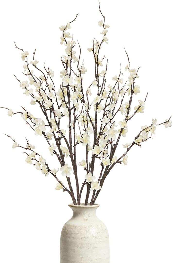 4 Pcs Cherry Blossom Branches 39 Inch White Fake Flowers Spring Decorations for Home Decor, Artificial Flowers Long Stem Branches for Vase Wedding Office Party Table Decor Centerpieces