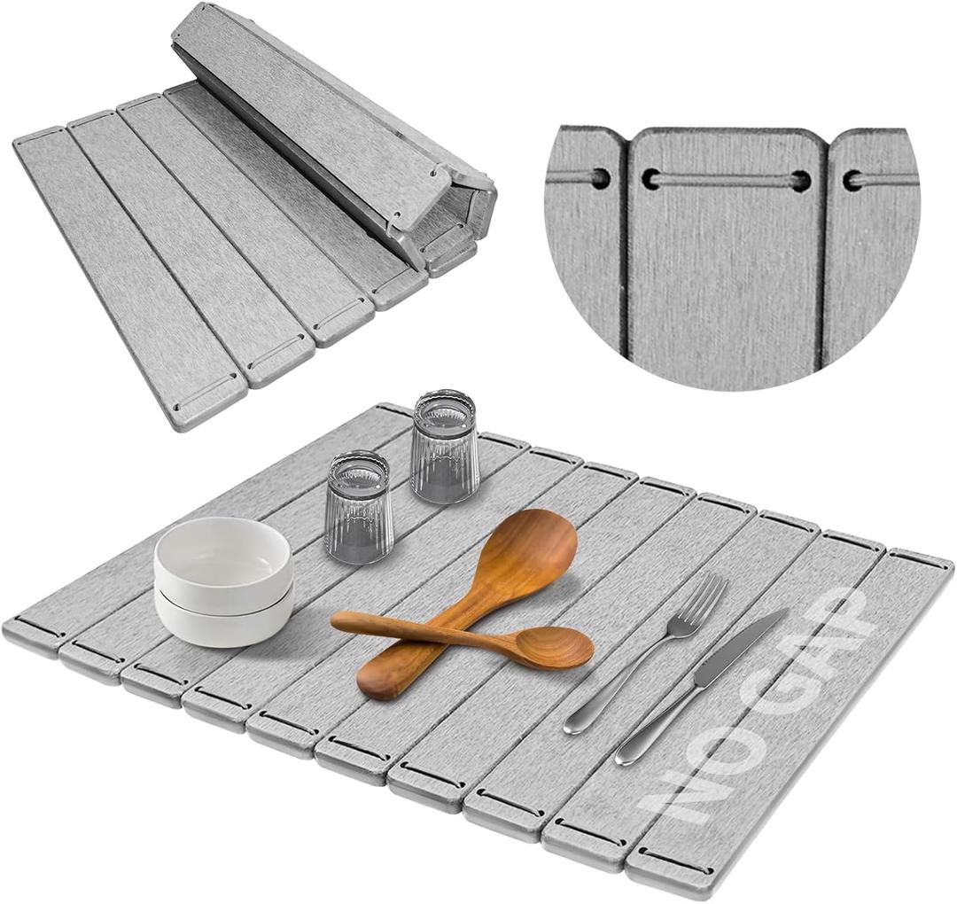 Stone Drying Mat for Kitchen Counter, Upgraded Seamless Dish Drying Mat - Foldable Stone Dish Mat, Diatomaceous Earth Kitchen Drying Mat for Any Countertop (Gray, 22"X16")
