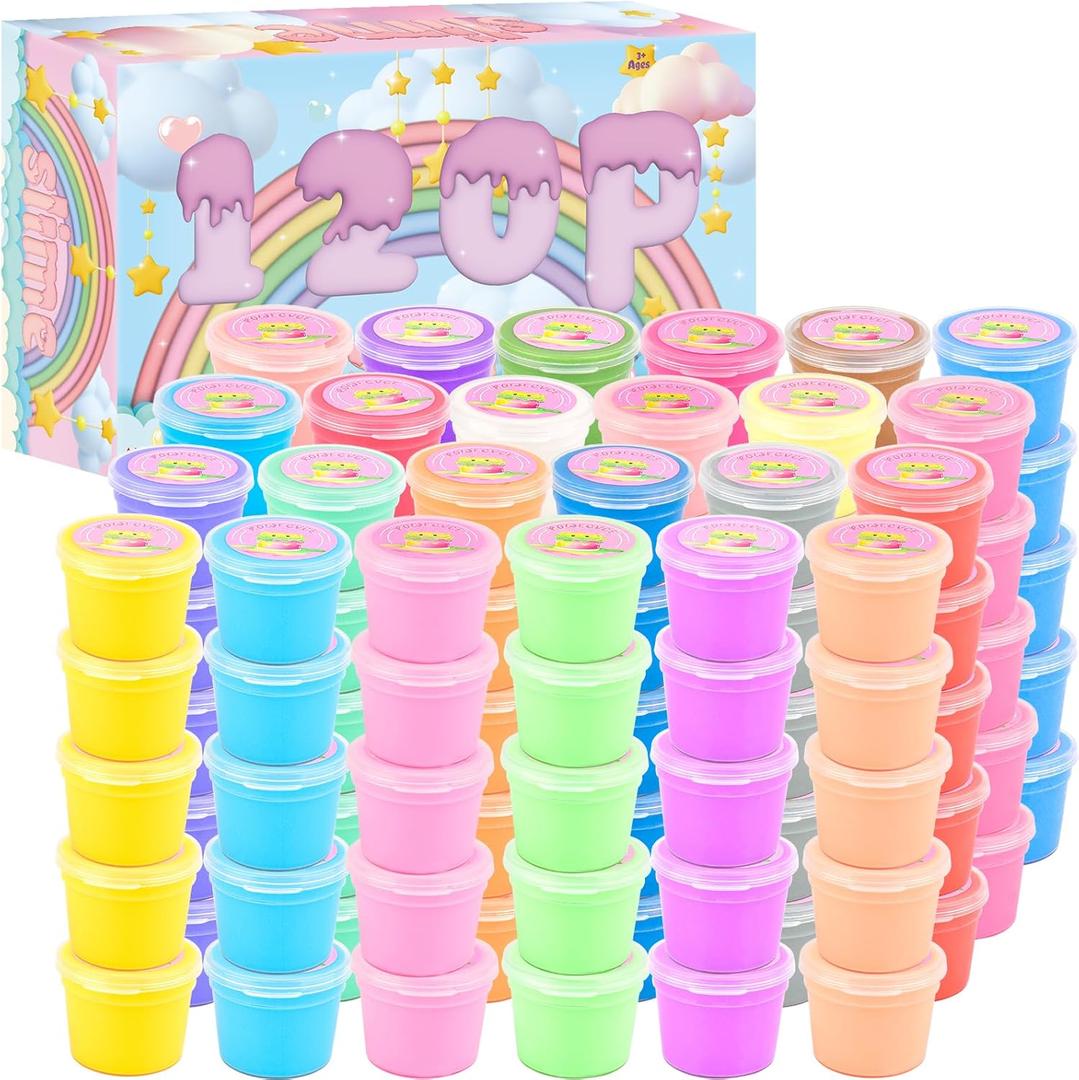 120 Pack Butter Slime Kit, Mini Bulk Slimes for Kids, Soft and Non-Sticky, Rainbow Box, Slime Party Favors, Goodie Bag Stuffer,Classroom Exchange Prizes, Stress Relief Toys for Girls Boys
