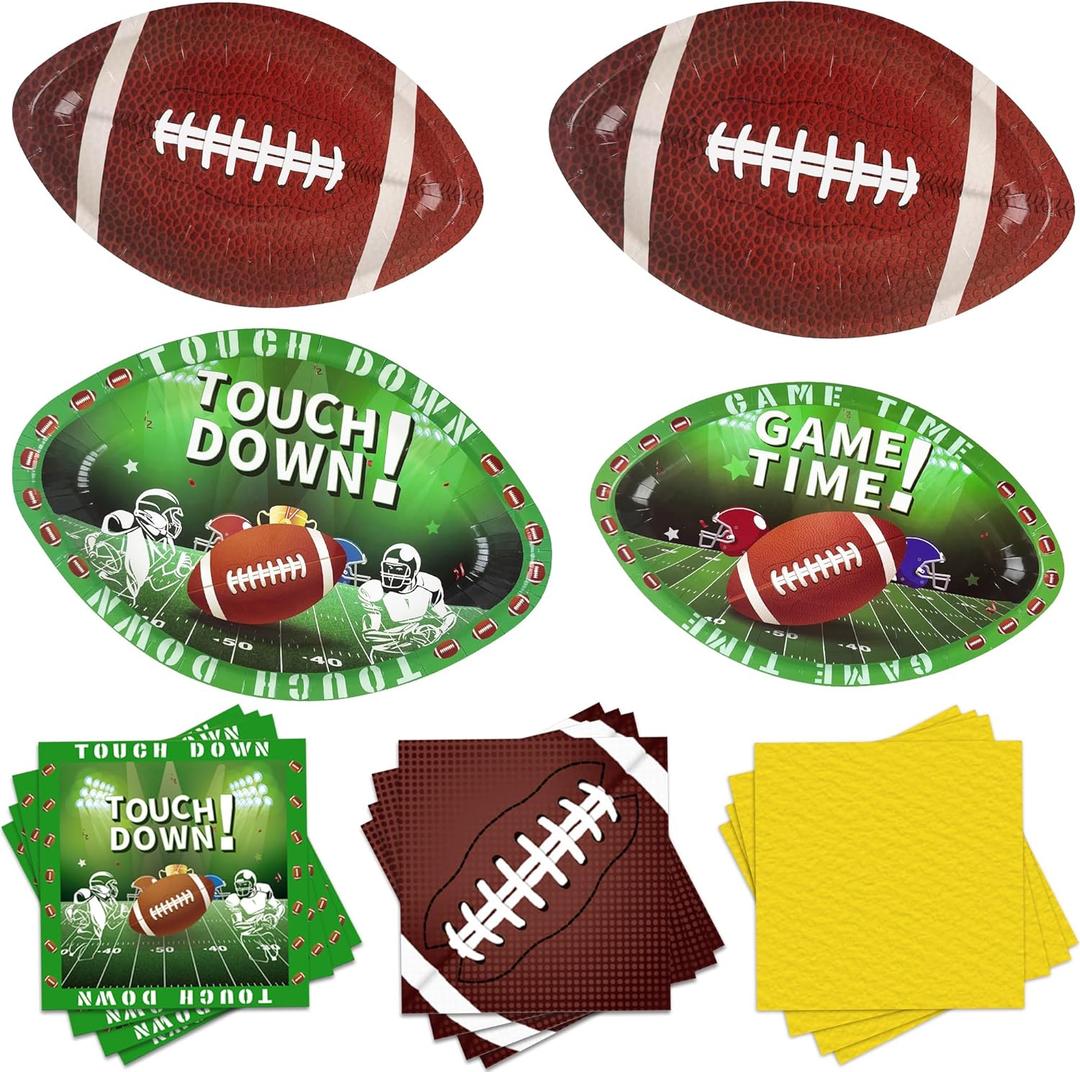 168Pcs Football Party Supplies Tableware SetFootball Party Set Includes Dinner Plates, Dessert Plates, Napkins, Super Game Bowl Party Decoration Football Theme Party Decorations Birthday Party