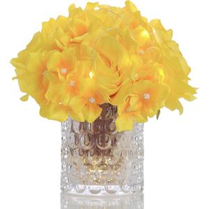 Rose Silk Flower Arrangement Artificial Vivid Rose in Glass Vase with LED Light Elegant Centerpiece for Home Wedding Bathroom Table Shelf Decoration (Yellow)