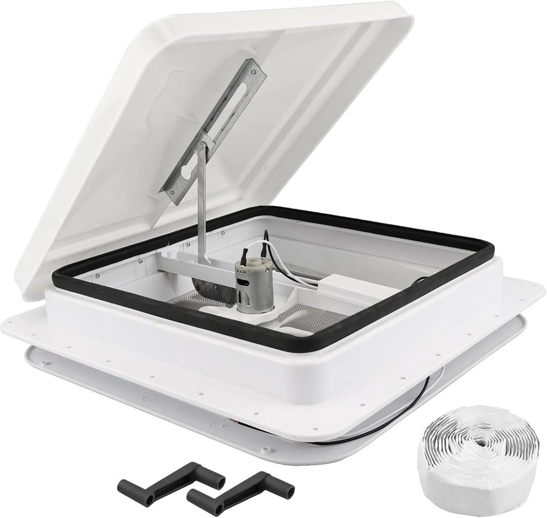 RVMATE 14x14 Universal RV Roof Vent Fan, White 12V RV Vent with 6" Blades, Fit for Camper Trailer Enclosed Trailer Roof Vent (BASIC)