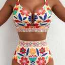 Herseas Womens 2 Piece High Waisted U Wire Bikini Set Floral Print Swimsuit Crisscross Back Bathing Suit Beach Swimwear, Small