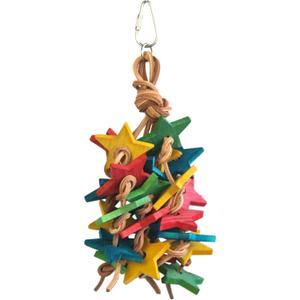 Birds LOVE Wood Stars & Leather Toy for Bird Cage Stand or Playgym, Bird Toys for Small to Medium Parrots, Sun Conures, Green Cheeked Conures, Quakers, Parakeets, Caiques, Cockatiels, African Senegals