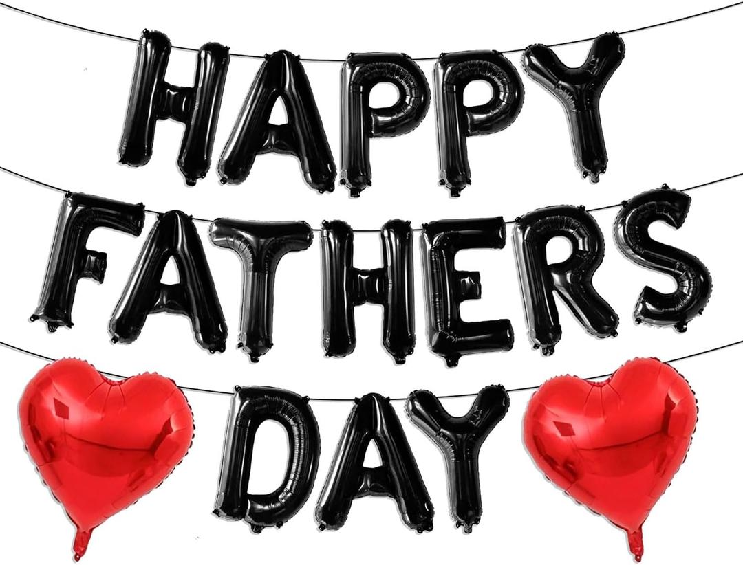 Black Happy Fathers Day Balloons, 16 Inch Happy Father's Day Balloon Banner Red Heart Balloons for Happy Father's Day Themed Party Supplies Decorations for Home, Office & Photo Backdrop