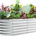 Land Guard 421.5ft Galvanized Raised Garden Bed Kit, Galvanized Planter Garden Boxes Outdoor, Oval Large Metal Raised Garden Bed for Vegetables (Classic Silver