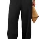 Womens Linen Pants Wide Leg Palazzo Capri Barrel Harem Pants Casual | High Waisted, with Pockets, Lounge, Cropped (Black, M)