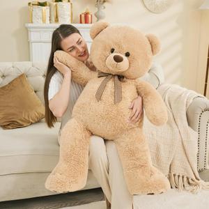 Tezituor 43inch Big Teddy Bear 4 Feet Tall Giant Teddy Bear Stuffed Animal for Girls Boys Baby Shower Large Plush Toy for Kids Christmas Valentine's Day Birthday Gift Party Decorations (Light Brown)