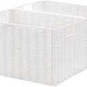 Vagusicc Wicker Storage Basket, Set of 2 Hand-Woven Paper Rope Wicker Basket, Small Storage Baskets for Organizing Toilet Paper Basket, Foldable Large Cube Storage Organizer Bins for Shelves (White) (15.2"D x 10"W x 8.6"H)