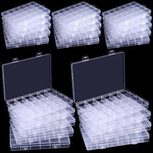 Menkxi 24 Pcs Plastic Organizer Box with Fixed Dividers 24 Grids Small Clear Storage Organizer Reusable Jewelry Bead Organizer Tackle Box Container for Bead DIY Craft Fishing Tackle Small Items