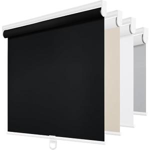 ChrisDowa Cordless Blackout Roller Shades for Windows, Thermal Insulated UV Protection Pull Down Shades, Total Blackout Window Blinds for Home, Office, Bedroom, Door (56" W x 72" H, Black)