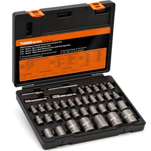 THINKWORK Bolt Extractor Kit, 38-Piece Nut Extractor Socket Set, 1/4" 3/8" 1/2" Drive Rounded Bolt Remover, Lug Nut Removal Tool for Damaged, Rusted, Rounded-Off, Stripped Fasteners