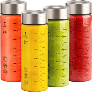 Sursip 16 oz Glass Juice Bottles  4 Pack Wide Mouth Borosilicate Glass Bottles with Lids  Heat-Resistant, BPA Free, Leakproof & Reusable for Juicing, Smoothies, Milk, Protein, Water