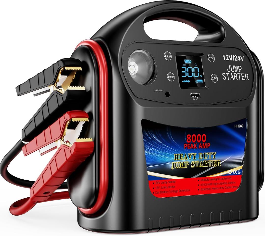 8000A Car Battery Jump Starter for All Gas/Diesel,12V/24V Intelligent Car Jumper Starter Battery Pack, Heavy Duty Portable Jump Box Power Pack with LED Light