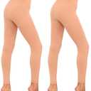 HA WA Fleece Lined Tights for Women, 2 Pairs Opaque Warm Tights with Control Top Pantyhose (Small, Nude)