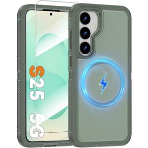 Magnetic Case for Samsung Galaxy S25 with Screen Protector [Compatible with MagSafe Wireless Charging] [Dual Layer Military-Grade Protection] Heavy Duty Rugged Shockproof Protection Cover, Green