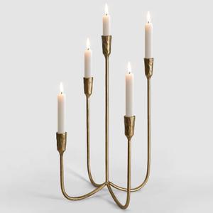 5-Candle Cast Iron Metal Candelabra Candlestick Holders 15 inch Tall Candle Holder Wedding Event Candelabra Candle Stand Brass Gold (Antique Brass 5 Arms)