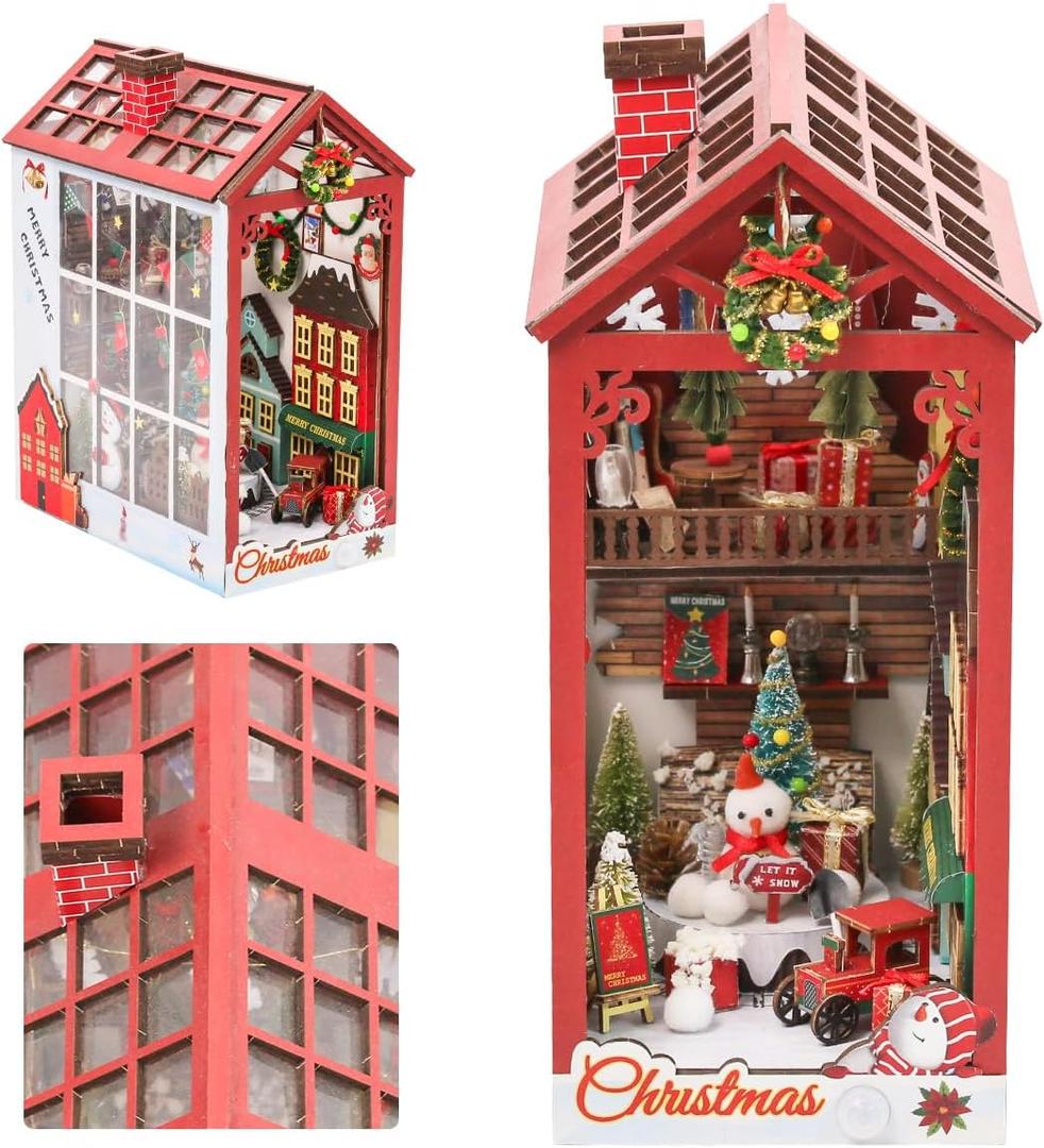 Book Nook Kit DIY Miniature House Kit, Tiny House Kit for Adults to Build, Mini House 3D Wooden Puzzle Craft Booknook Decor Diorama Kits Gifts for Adults Teens, with Music Lighting