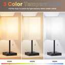 17.4In Tall Table Lamps for Bedroom Set of 2 - 3 Color Bedside Lamps with AC Outlets and USB Ports for Charging, white and Black Square Night Stand light, End DeskLamp for Living Room/Dorm/Office