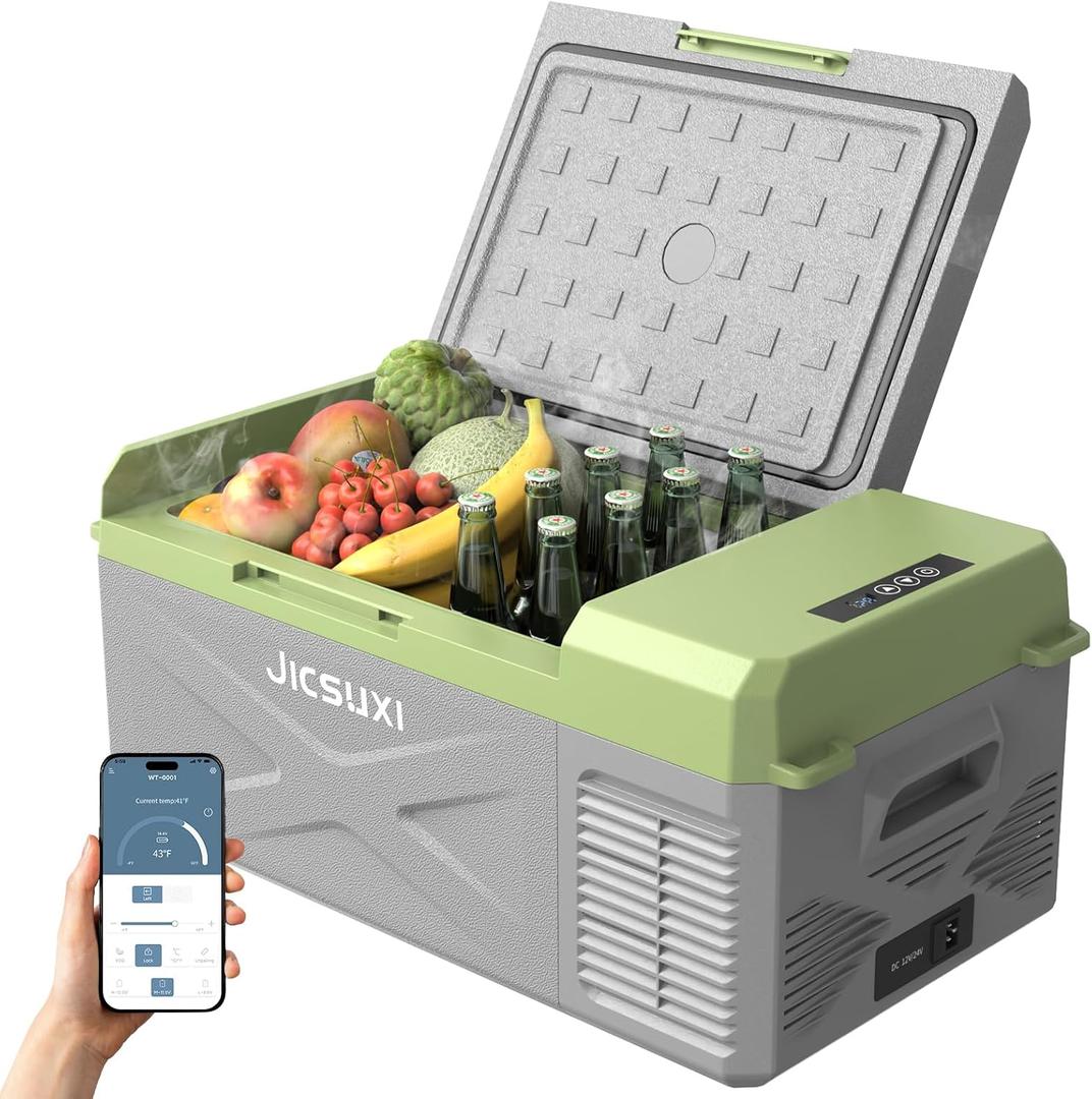 12V Car Refrigerator, 17 Quart Portable Freezer 12 Car Fridge (-4F~68F) Compressor Electric Cooler with 12/24V DC 110-240V AC, APP Control For Car Truck RV Camping, Travel Outdoor Home (Green)