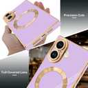 Magnetic for iPhone 16 Case Compatible with Magsafe, Scartchproof Plated Soft TPU with Full-Covered Lens Support Magnetic Wireless Charging Phone Case for iPhone 16 Purple