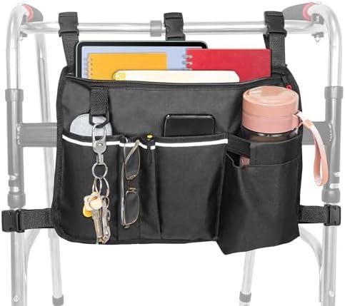 TONINT Large Walker Bag with Water Cup Holder, Walker Basket, Walker Accessories, Walker Bags For Folding Walker, Walker Bags For Seniors, Bag For Walker, Foldable Walker Storage Bag, Side Walker Bag